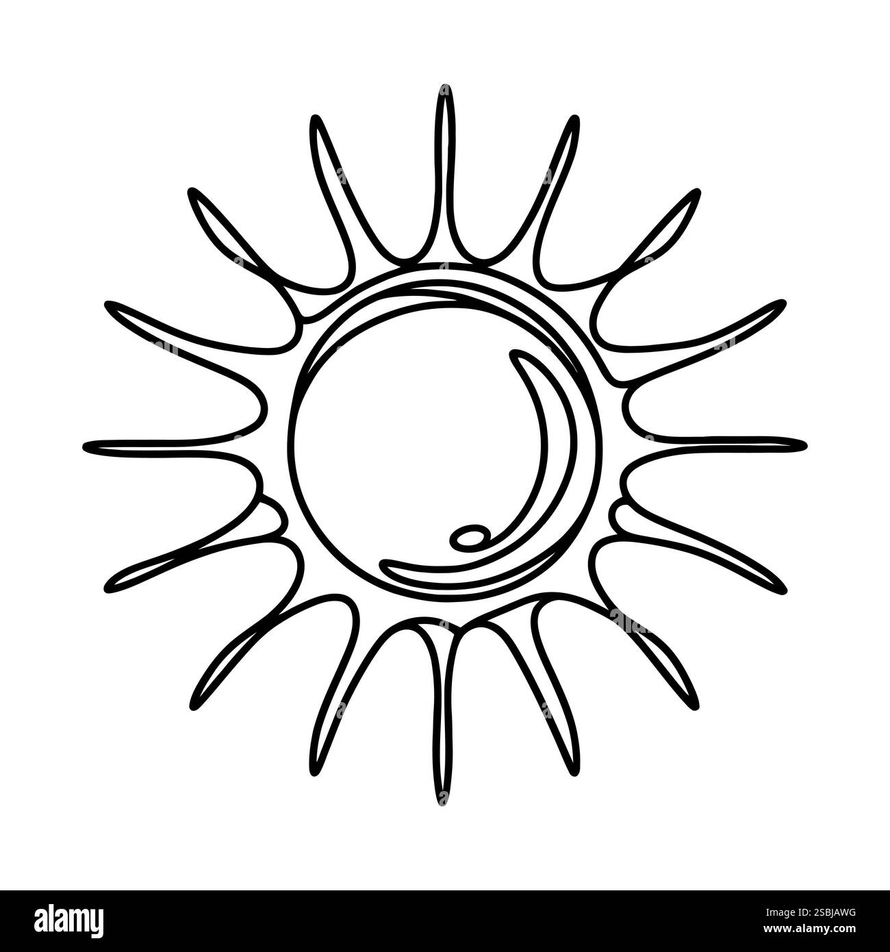 Linear sun icon. Black and white image of a hand-drawn sun. Vector ...