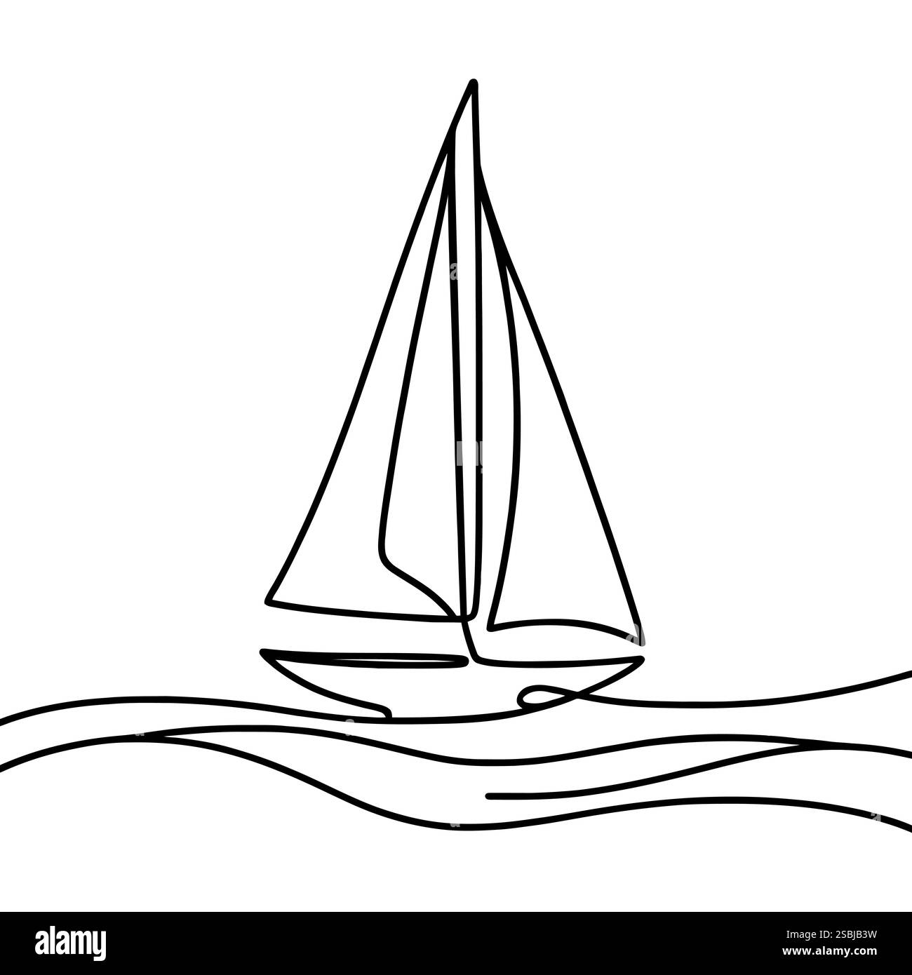 Linear boat or yacht icon isolated on white background. Black hand ...