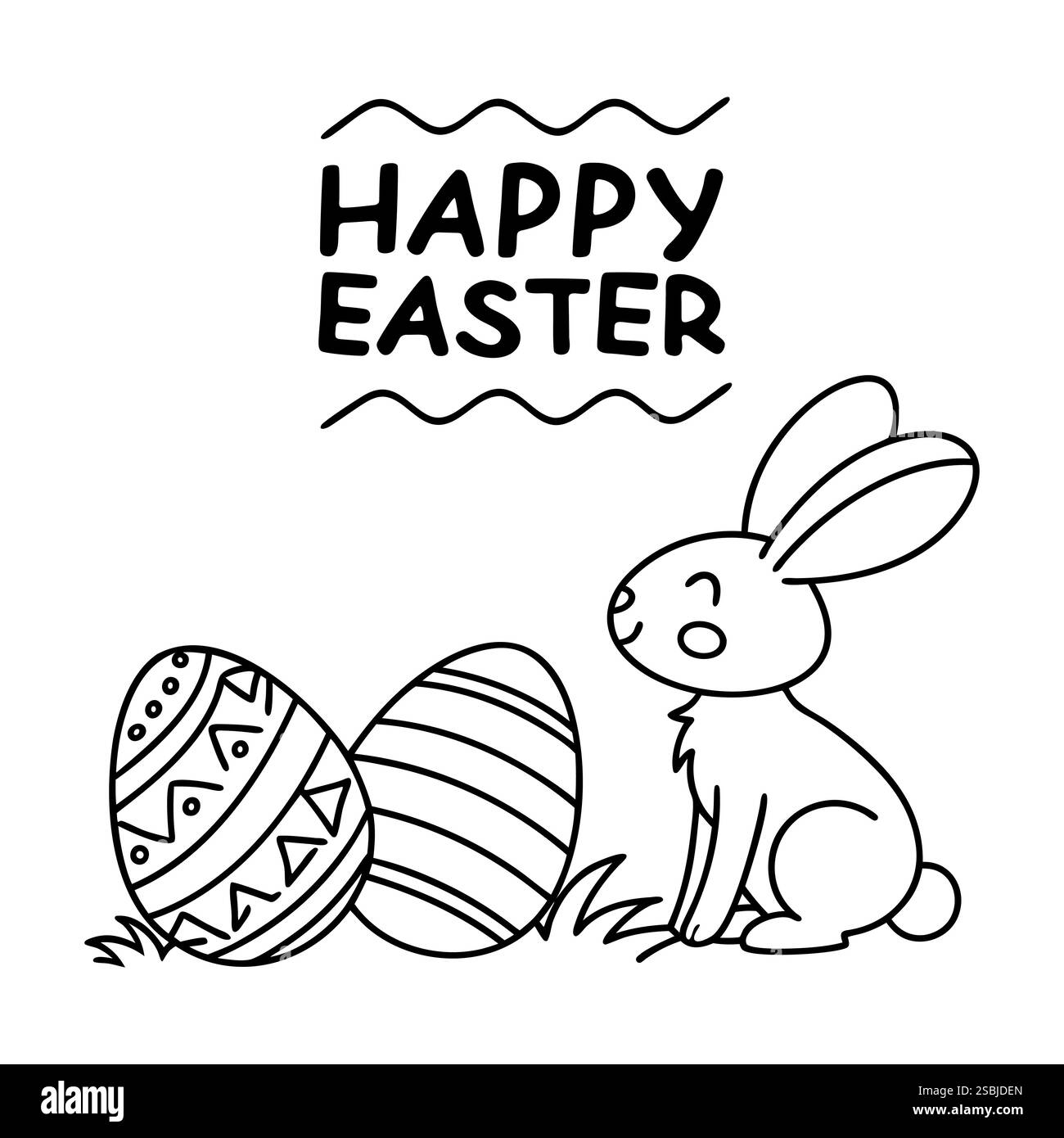 Happy Easter poster with bunny and eggs. Hand drawn eggs and bunny ...