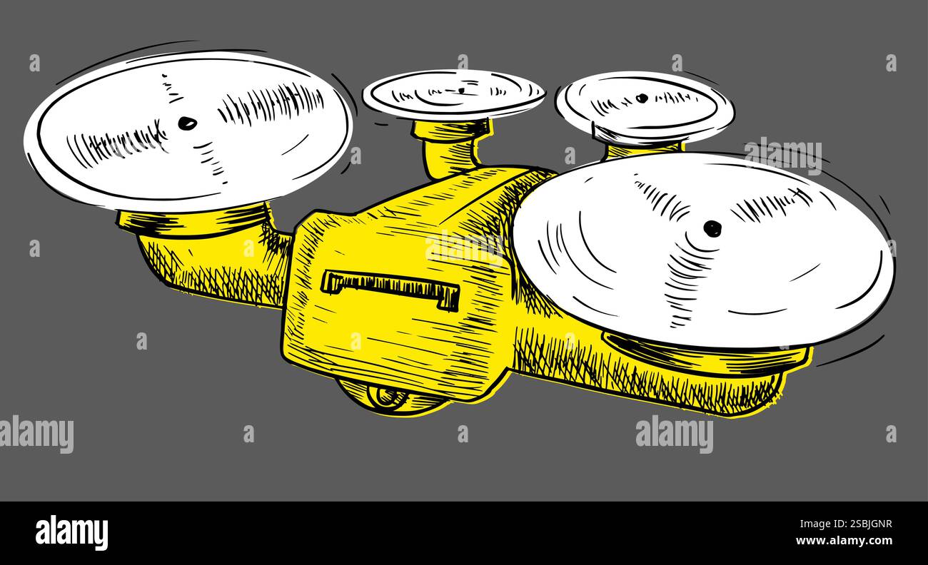 Technological quadcopter in sketch style.  Stock Vector