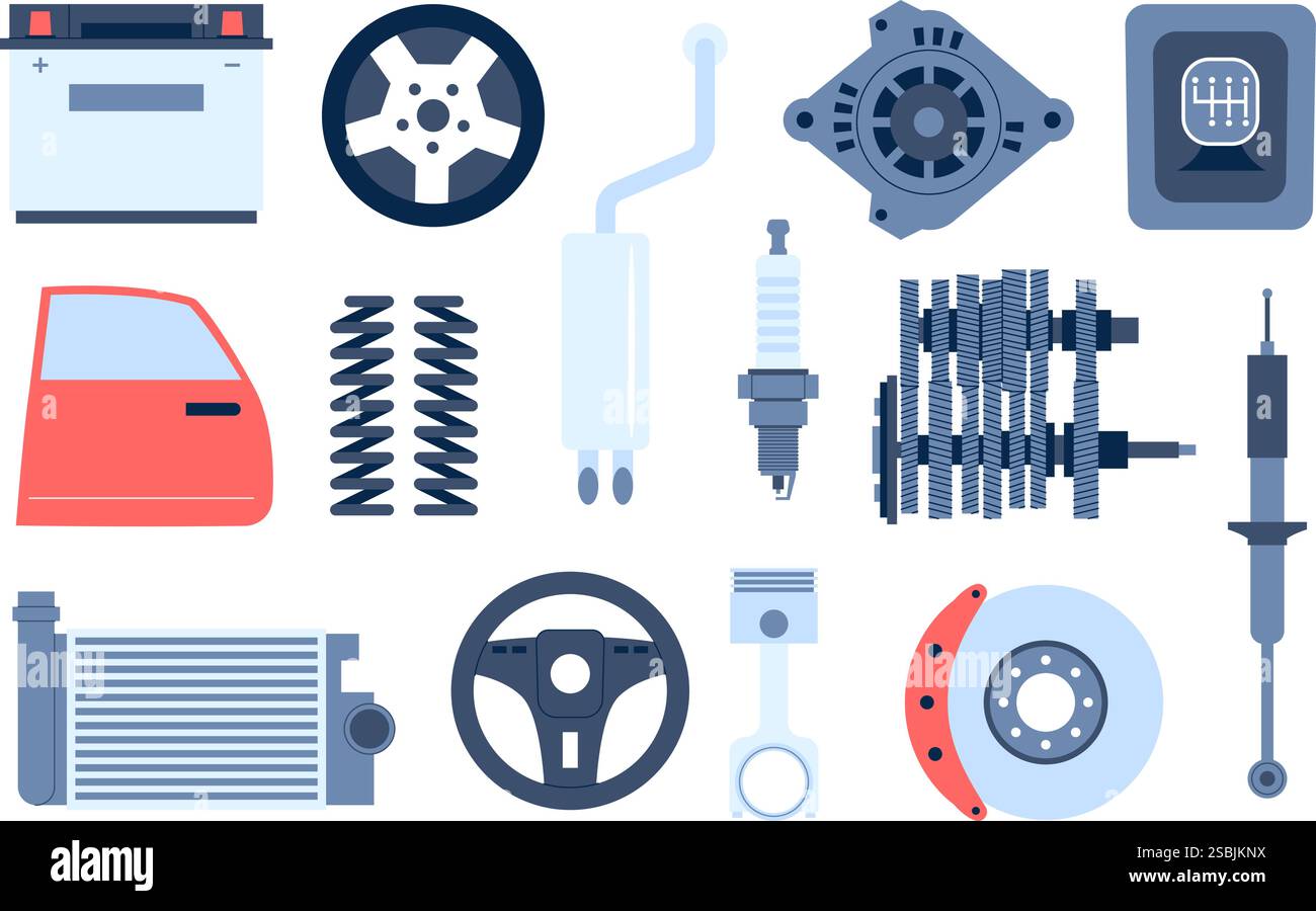 Auto spare parts flat. Isolated mechanical repaire elements for cars ...