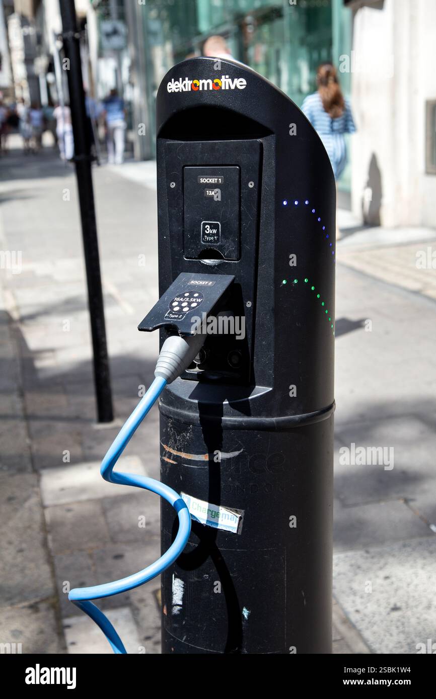 On-street EV charging point, Mayfair, London, England Stock Photo