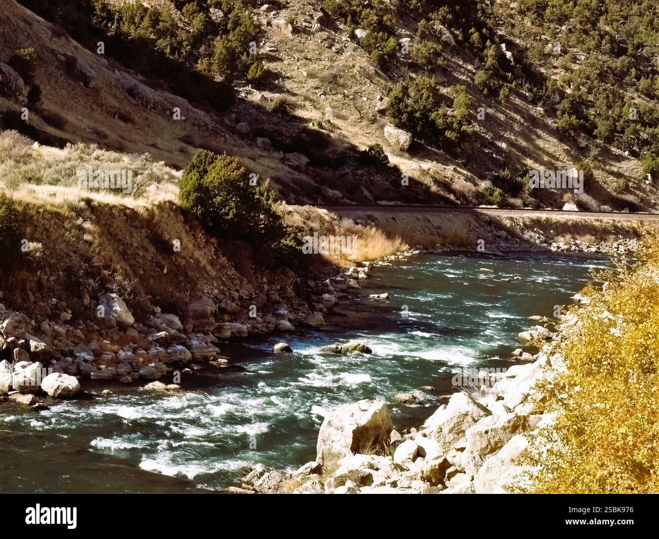 High rocks along Wind River Canyon, Wyoming. Stock Photo