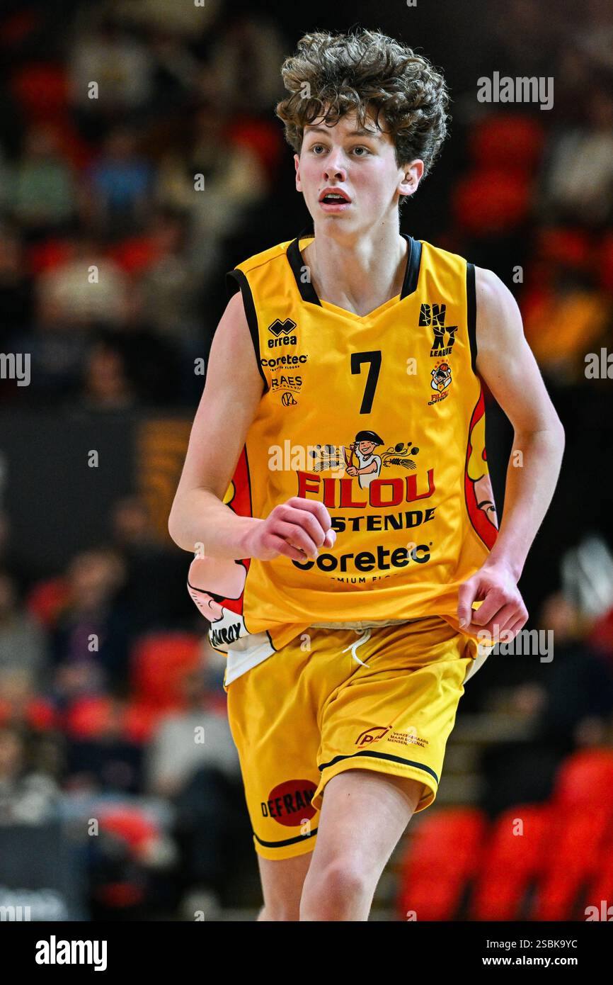 Terry Rotsaert Jules Rotsaert (7) of Filou Oostende pictured during a basketball game ...
