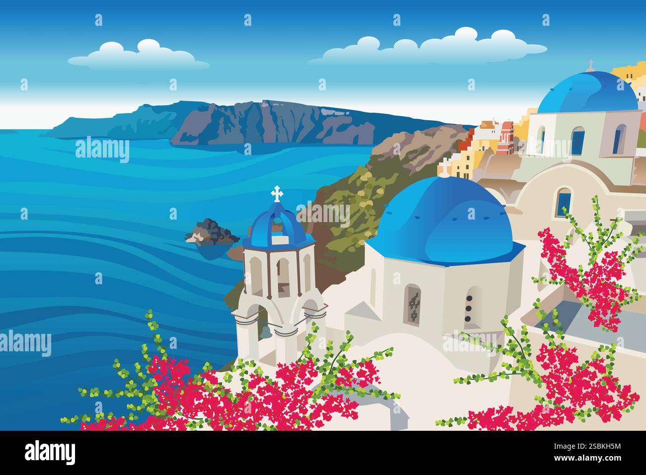 A vector illustration of Greece Santorini Travel Destination Stock Vector