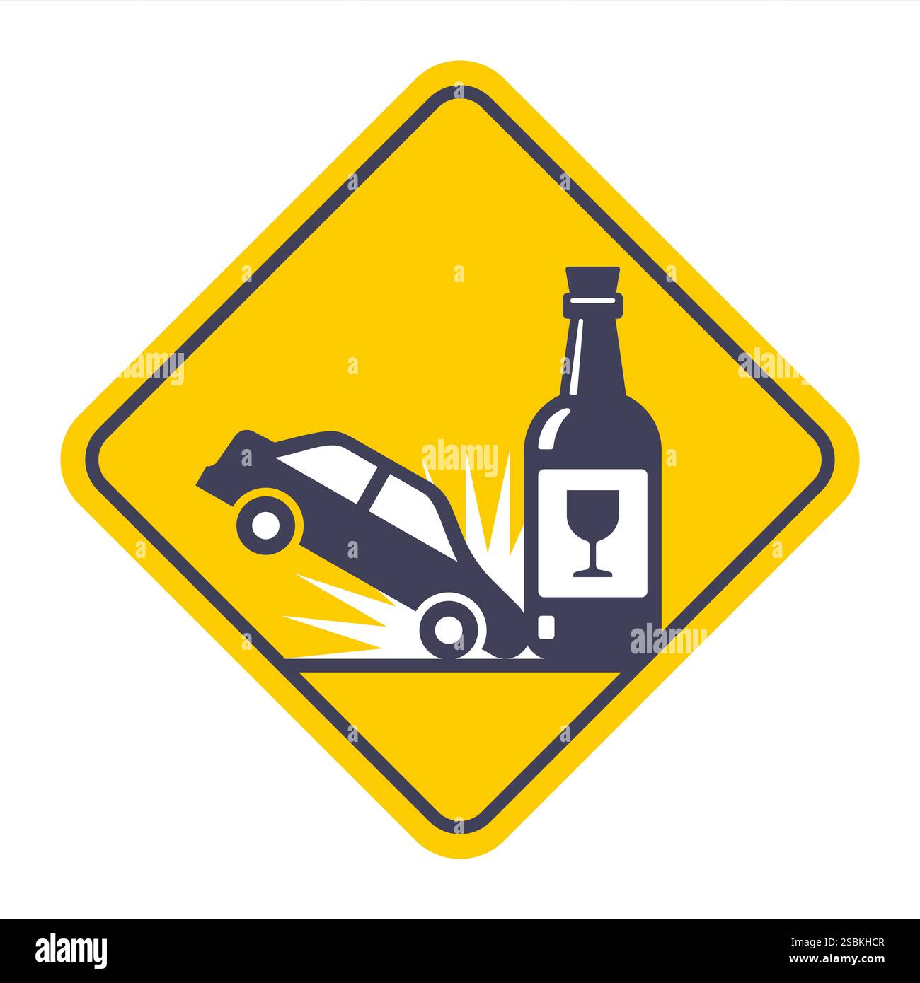black icon car crashes into bottle. alcoholism behind the wheel Stock ...