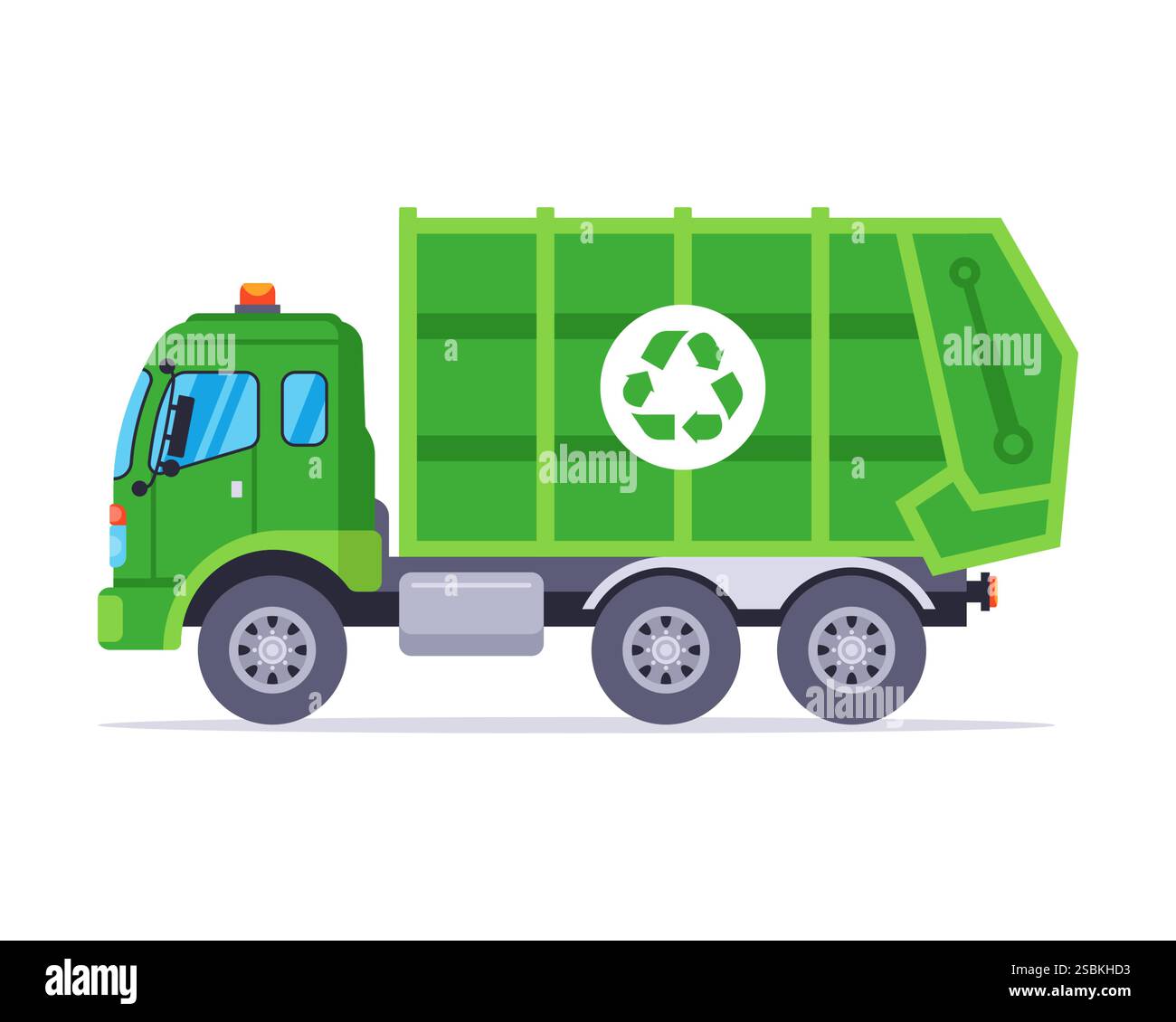Green garbage truck takes out garbage in the city. City special ...