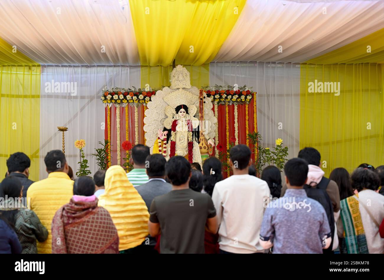 NOIDA, INDIA FEBRUARY 3 Devotees pray during Saraswati Puja festival