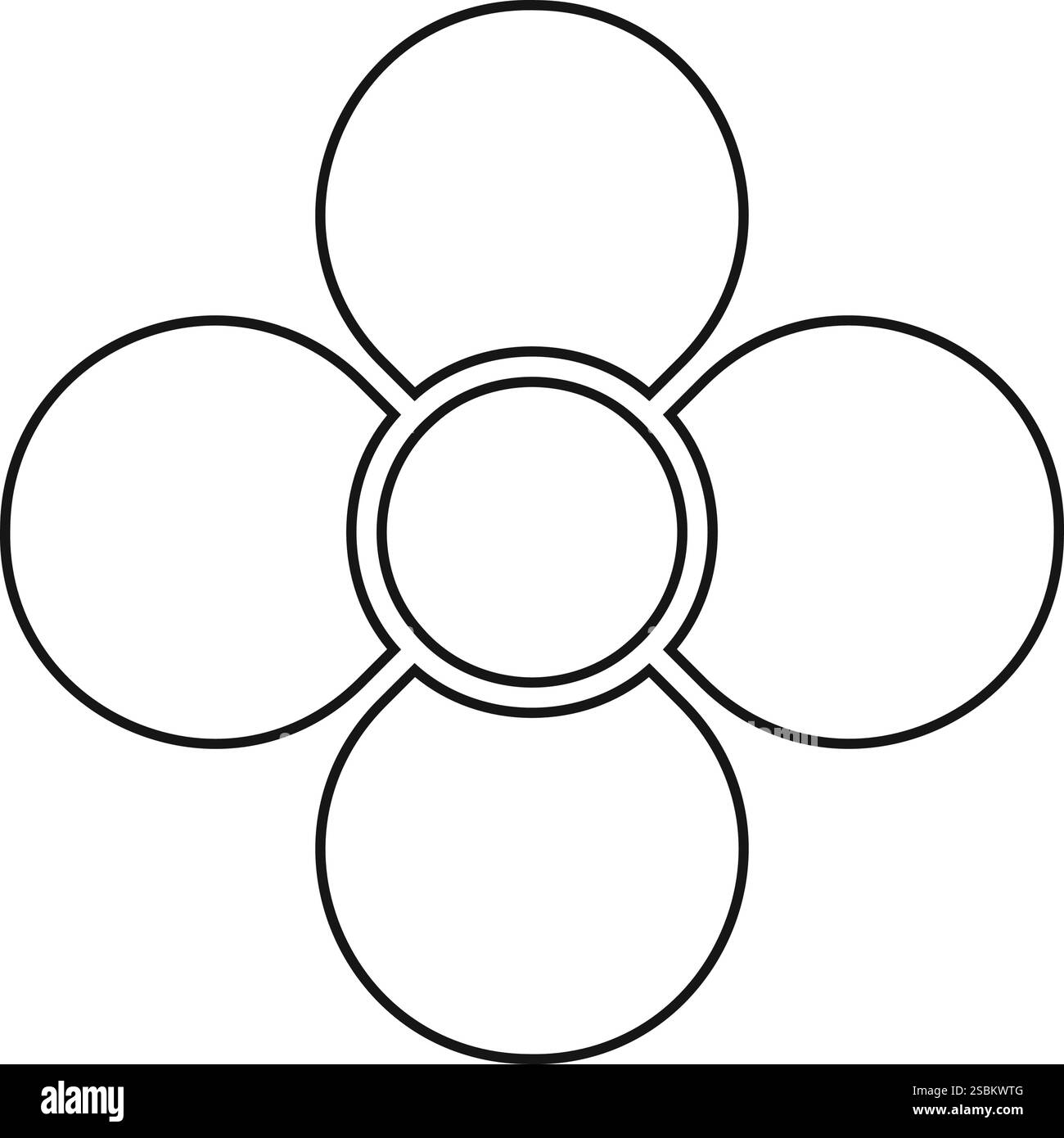 Flower diagram with 4 petals. Floral pie chart divided on equal for segments in leaf shapes isolated on white background. Template for data presentation. Vector outline illustration. Stock Vector