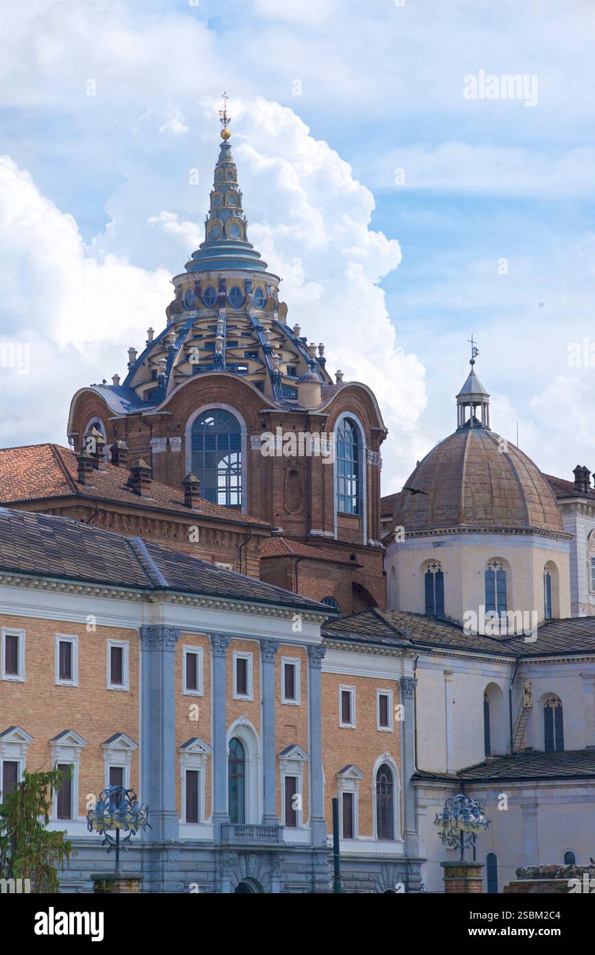 Turin Cathedral (Italian: Duomo di Torino; Cattedrale di San Giovanni Battista) is a Roman Catholic cathedral in Turin, northern Italy. Dedicated to Saint John the Baptist (Italian: San Giovanni Battista). It is the seat of the Archbishops of Turin. It was built during 1491Ð1498, adjacent to a bell tower which had been built in 1470. Designed by Guarino Guarini, the Chapel of the Holy Shroud (left) was added to the structure in 1668Ð1694.) Stock Photo