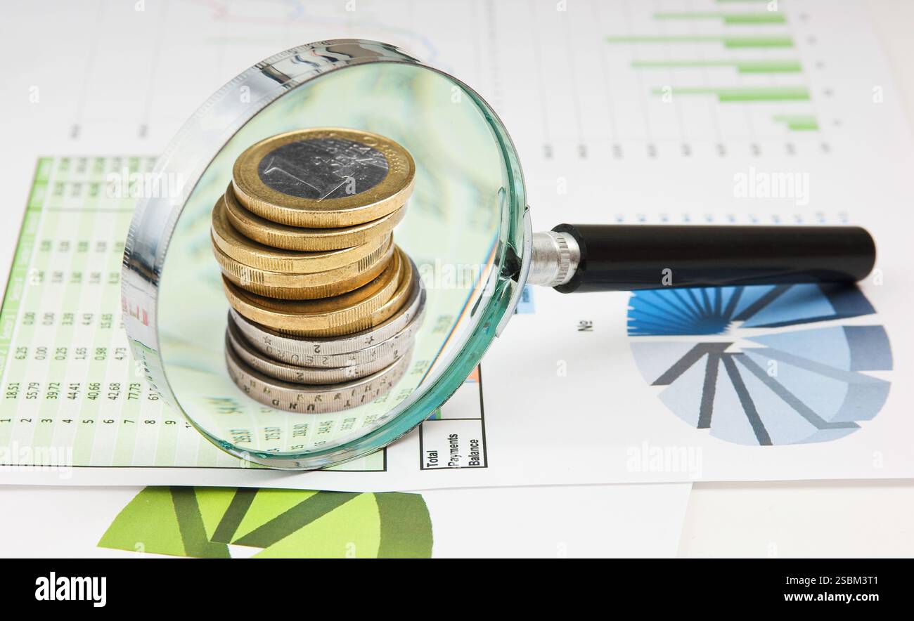 Graphs tables and documents laid on the table Stock Photo