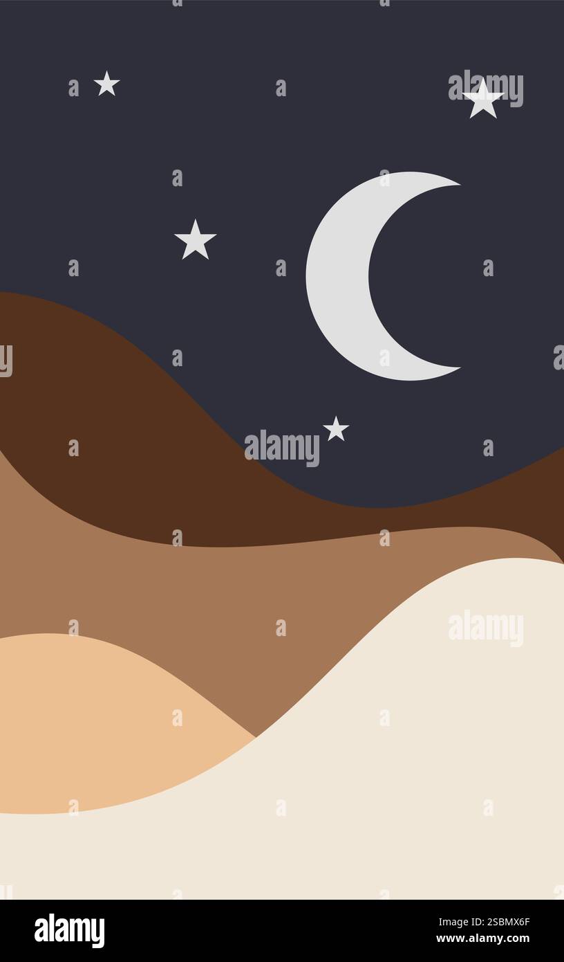 desert landscape and moon at night background vector Stock Vector