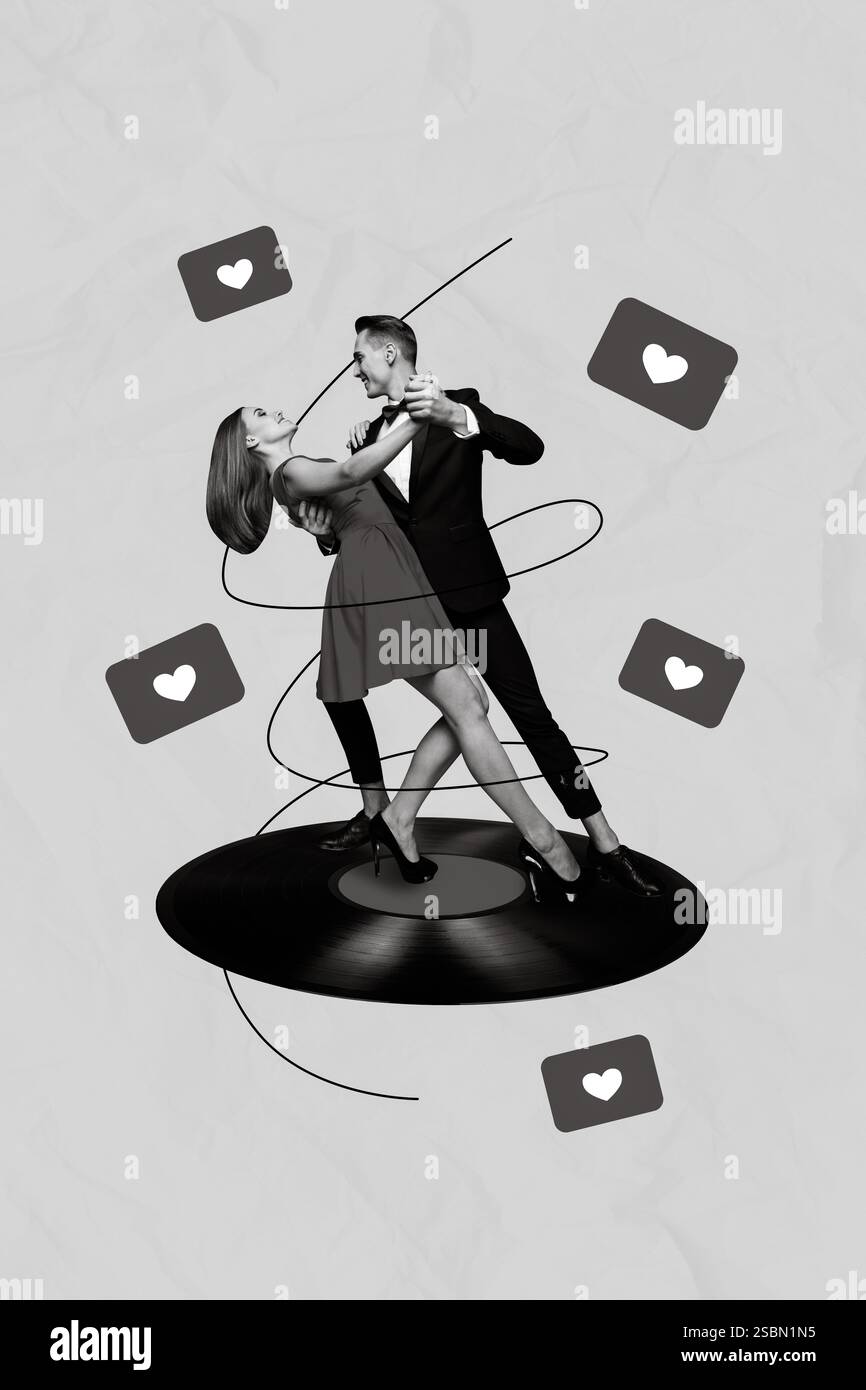 3d retro abstract creative artwork template collage of dancing young ...
