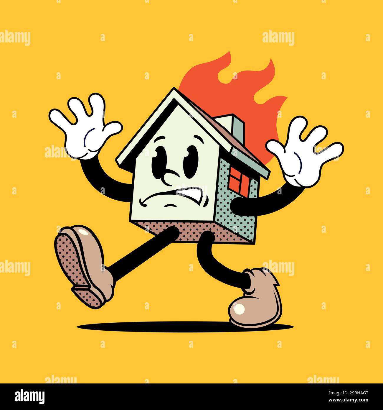 Vintage cartoon house mascot set on fire Stock Vector Image & Art - Alamy