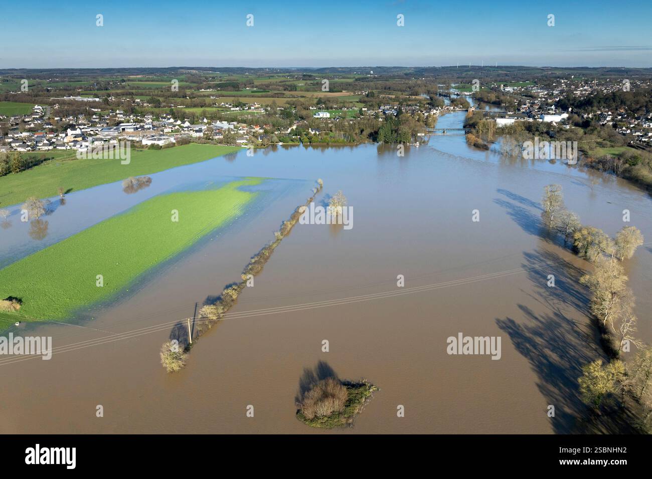 France, Ille-et-Vilaine, Flooding of the river La Vilaine in Guipry ...