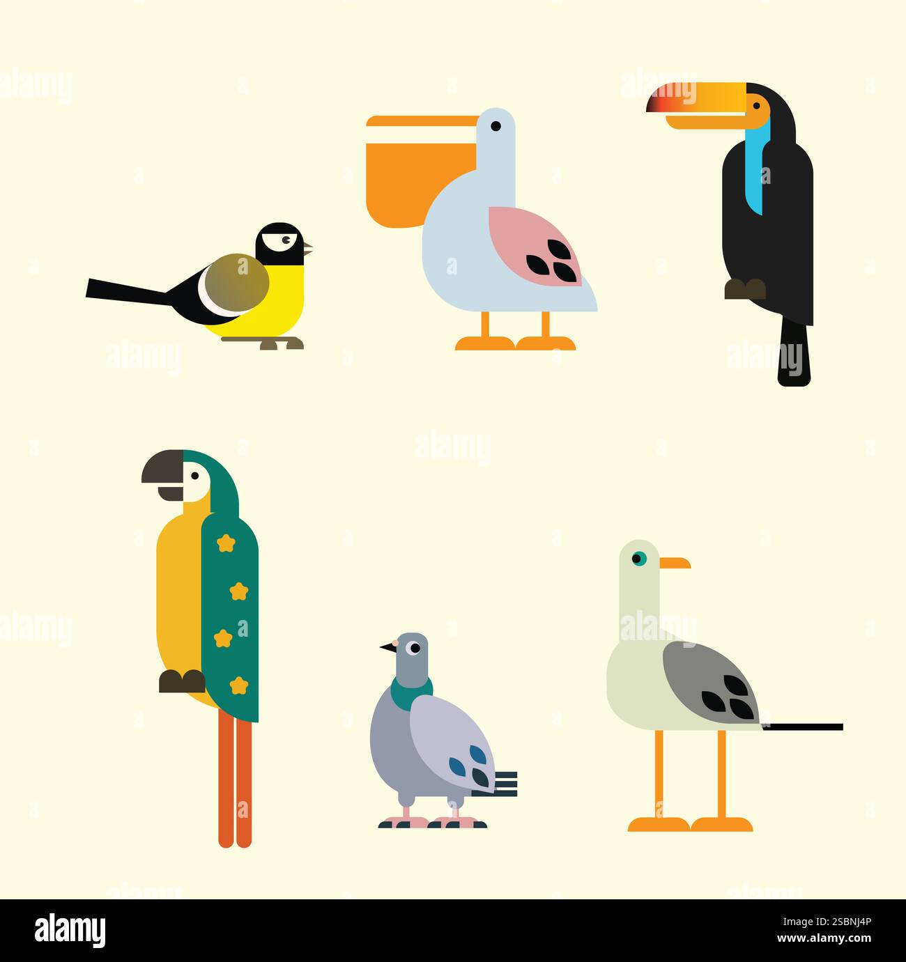 set of flat style cartoon birds, vector illustration Stock Vector Image ...