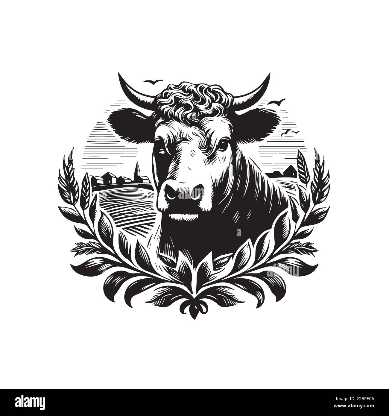 Vintage Cow Head Logo Template, Vector Illustration Stock Vector Image ...