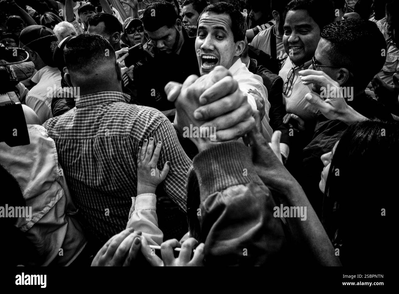Ernesto Costante/Wostok Press Venezuela, Caracas 10/04/2019  Juan Guaido self proclaimed interim president of Venezuela, speaks at a rally in Caracas. The opposition called for demonstrations across the country to protest against blackouts, water shortages Stock Photo