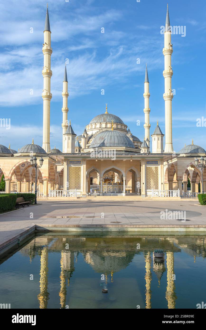 GROZNY RUSSIA JUNE 14 2023 Modern Mosque Heart Of Chechnya With grozny-russia-june-14-2023-modern-mosque-heart-of-chechnya-with