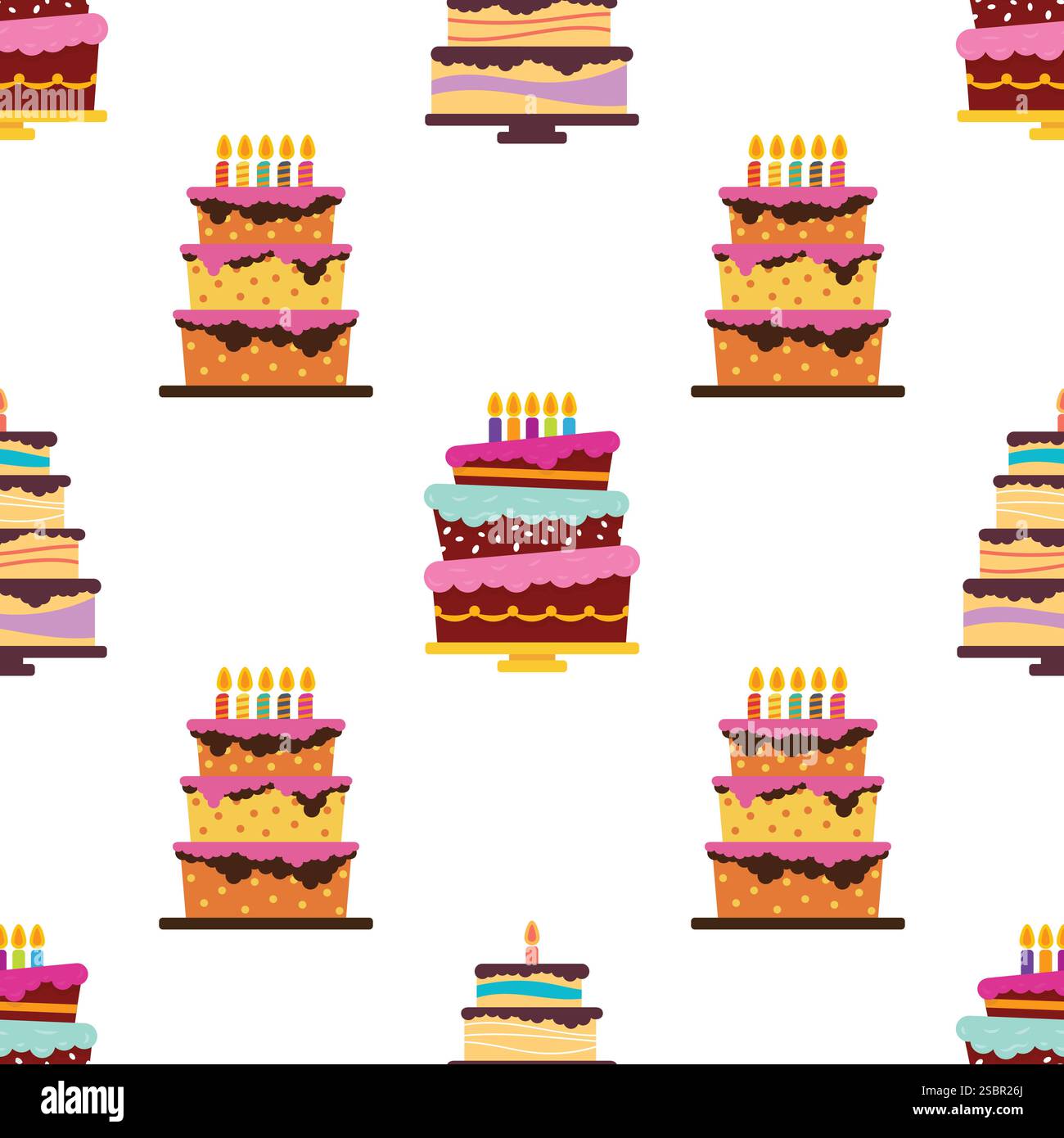 Seamless Pattern with sweet cakes and pies. Vector illustration. Stock Vector