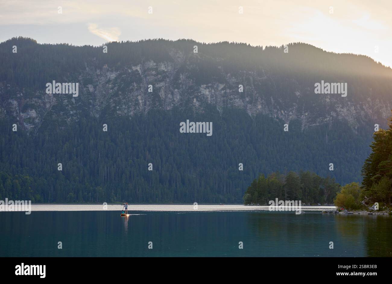 Scenic View of Eibsee Lake with Zugspitze Mountain at Sunset in Bavaria ...