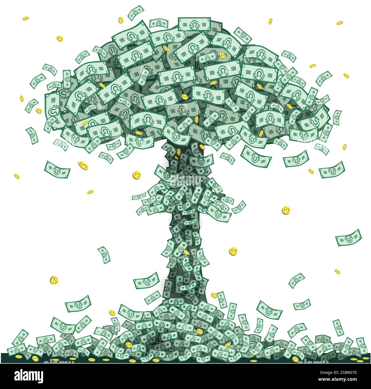 Clipart nuclear explosion from dollar bills Stock Vector