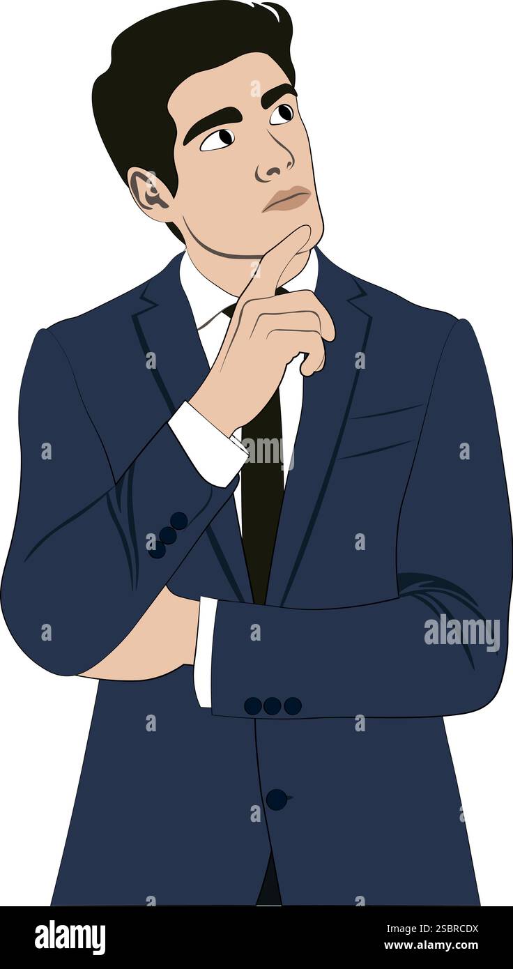 A guy in a business suit is thinking. Making a decision. Solving a problem. Stock Vector