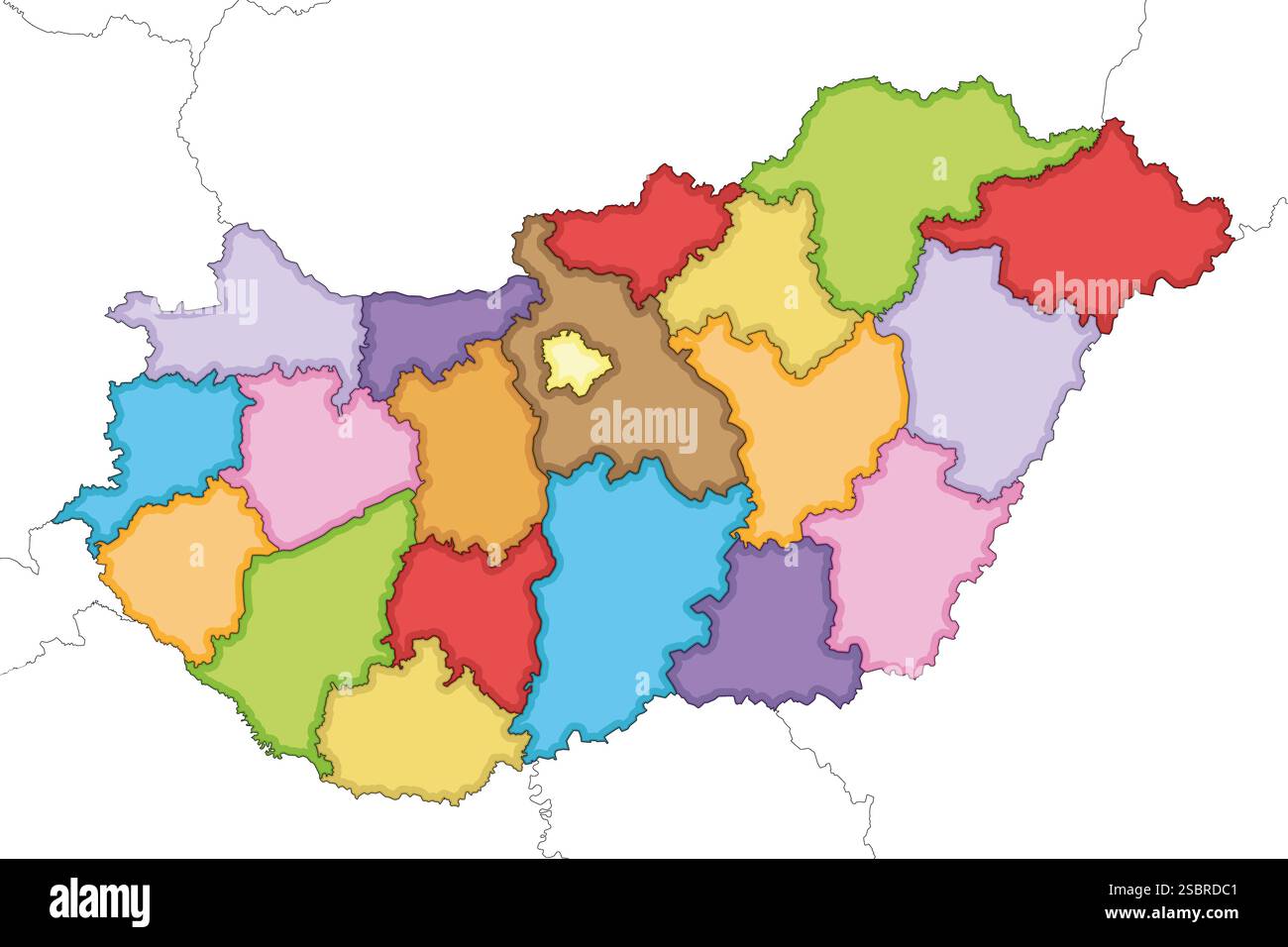 Vector Illustrated Regional Blank Map Of Hungary With Counties And Vector Illustrated Regional Blank Map Of Hungary With Counties And Administrative Divisions And Neighbouring Countries And Territories Editable And 2SBRDC1 