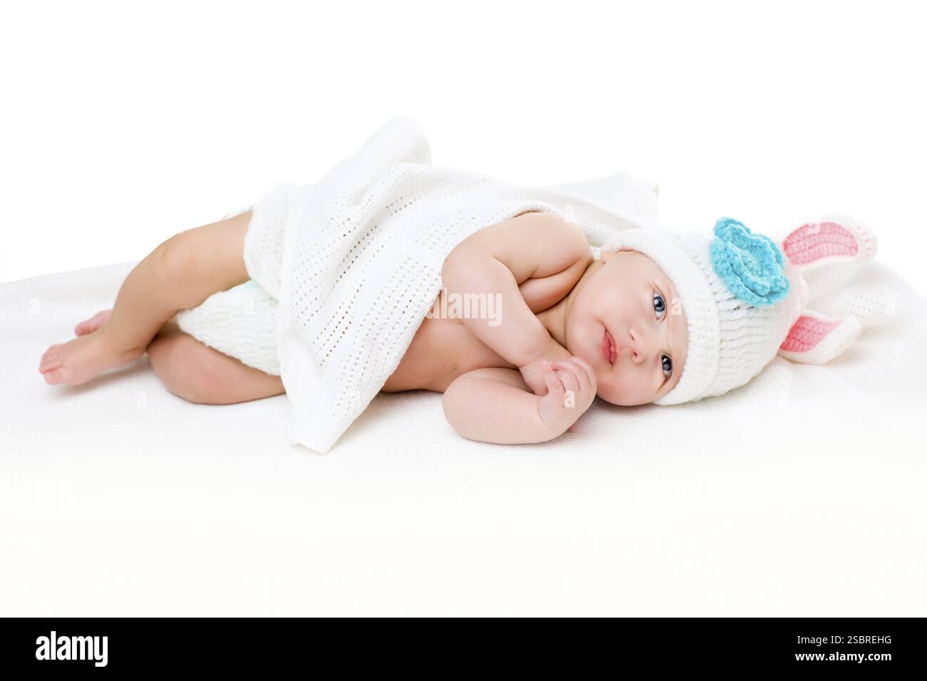 Portrait of a four-month-old baby on a white background Stock Photo