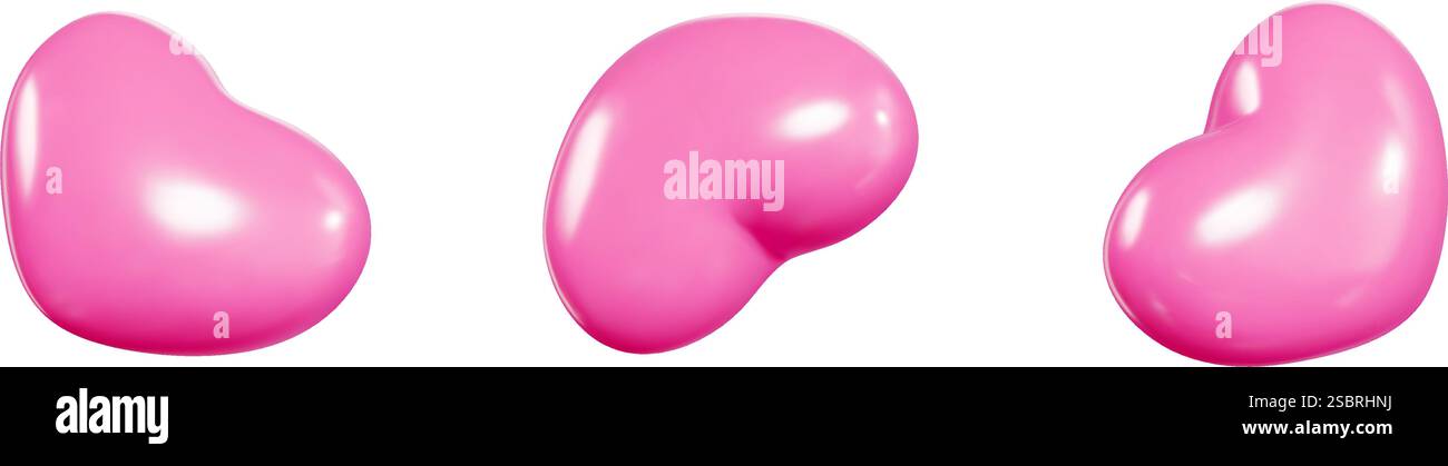 Pink heart shaped balloon 3d vector set from different angles with ...