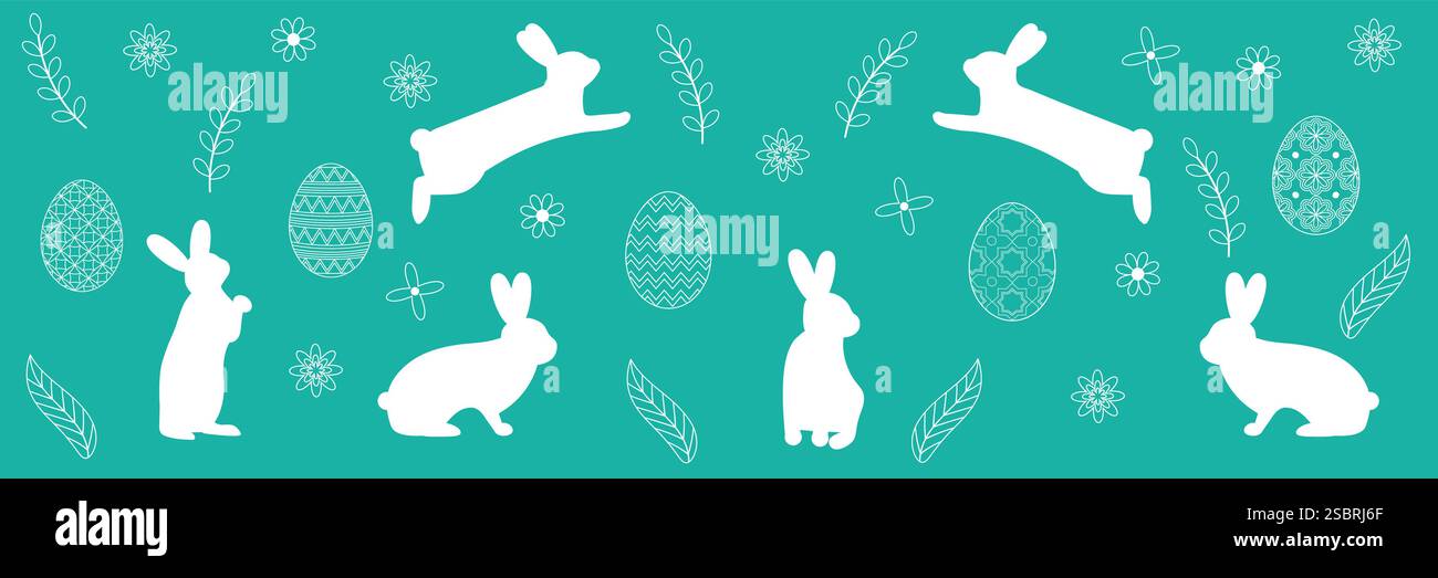 Easter background in linear style with hares. Stock Vector