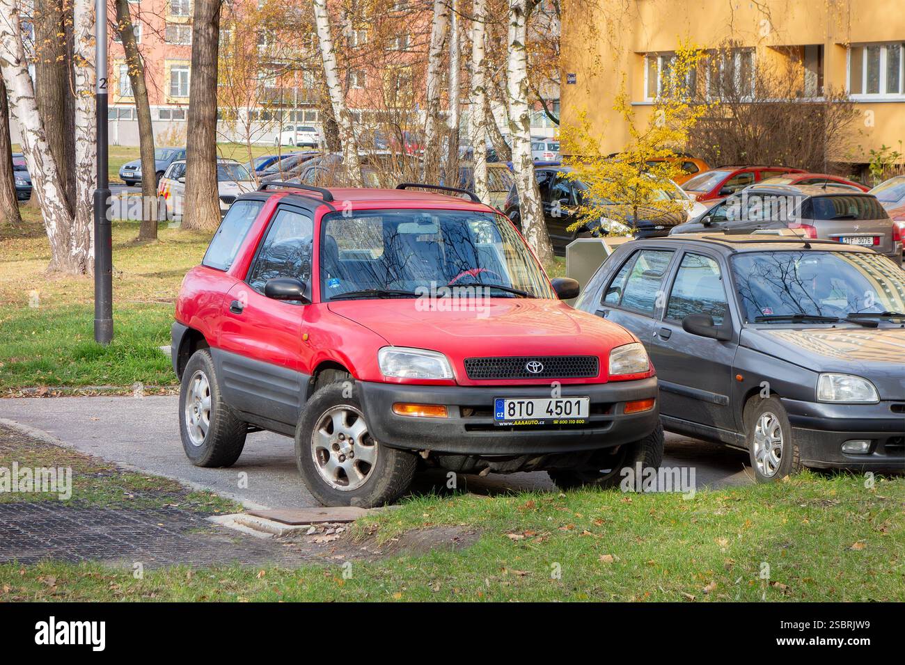 Red First Gen Rav 4 Model OSTRAVA, CZECHIA - NOVEMBER 20, 2019: Red Toyota RAV-4 1st generation ...