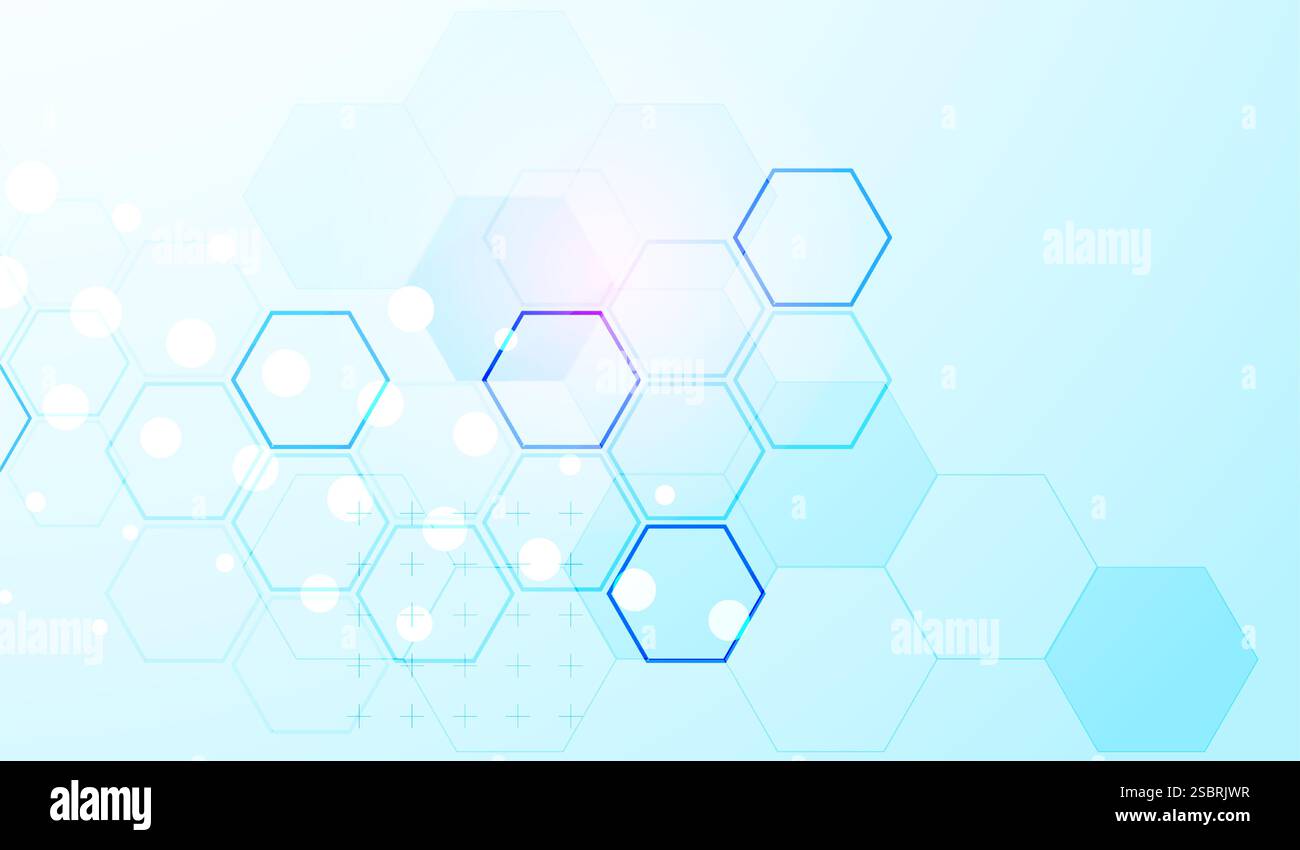 Abstract science background with hexagons. Blue gradient. Vector. Stock Vector