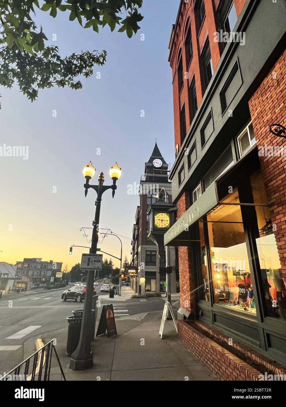 Fairhaven, Bellingham, Washington City Street Scene with Clock and Buildings - Photo of a Lovely Place Stock Photo