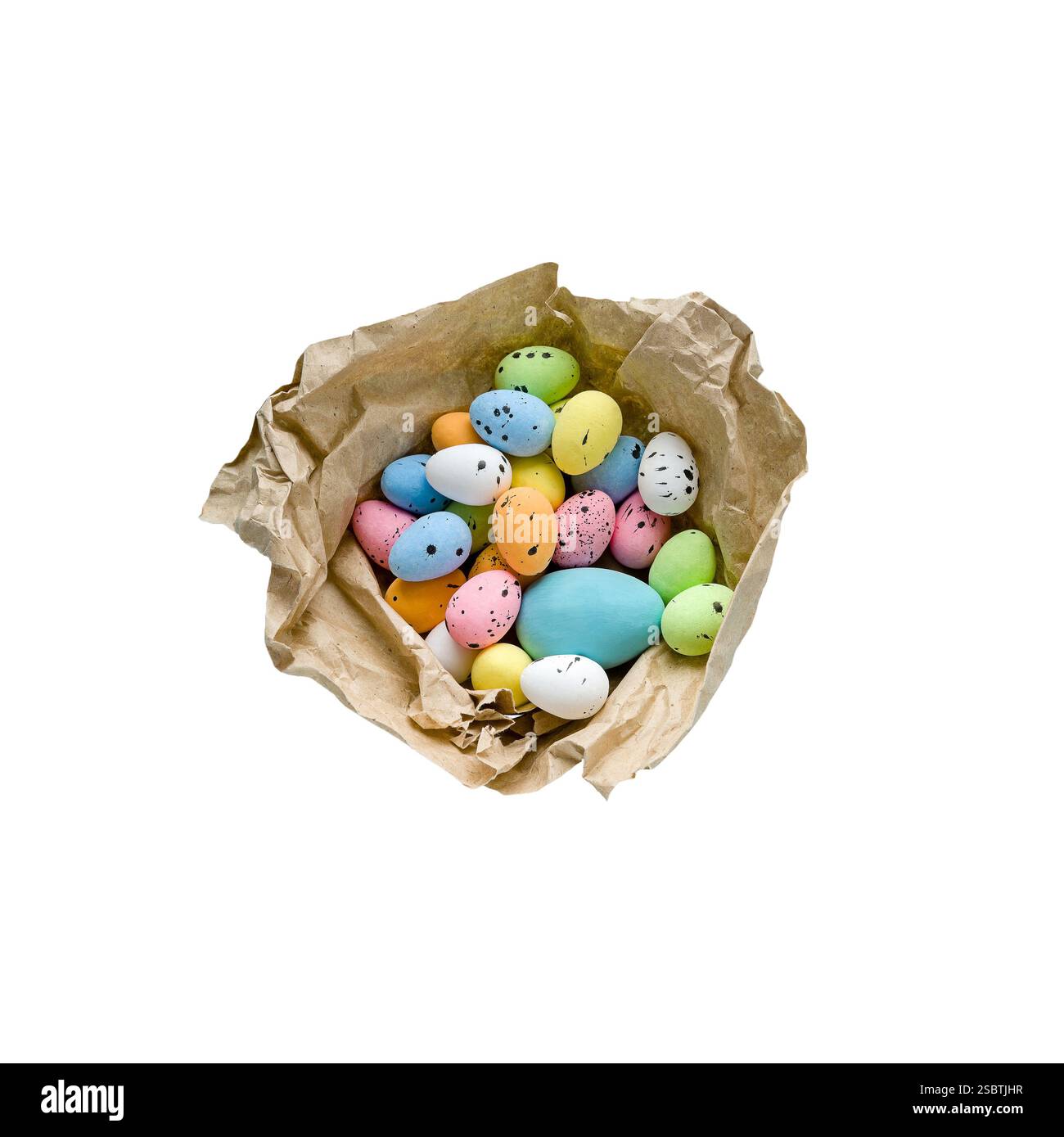 Easter eggs painted in craft paper packaging on a transparent background. Stock Photo
