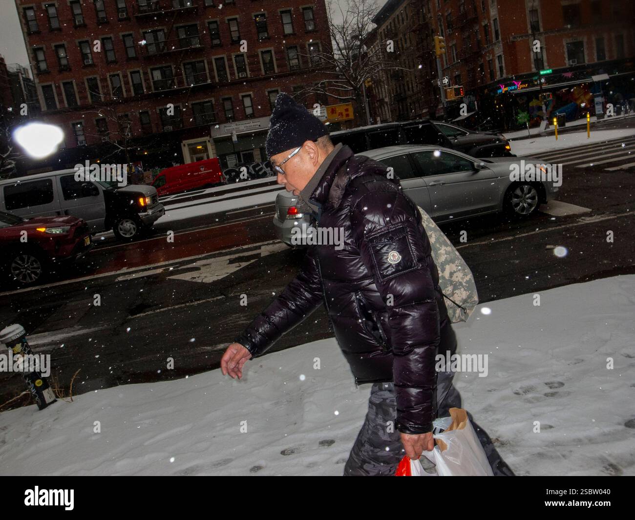 January 6, 2025, New York, New York, USA Delancey Street snow. (Credit