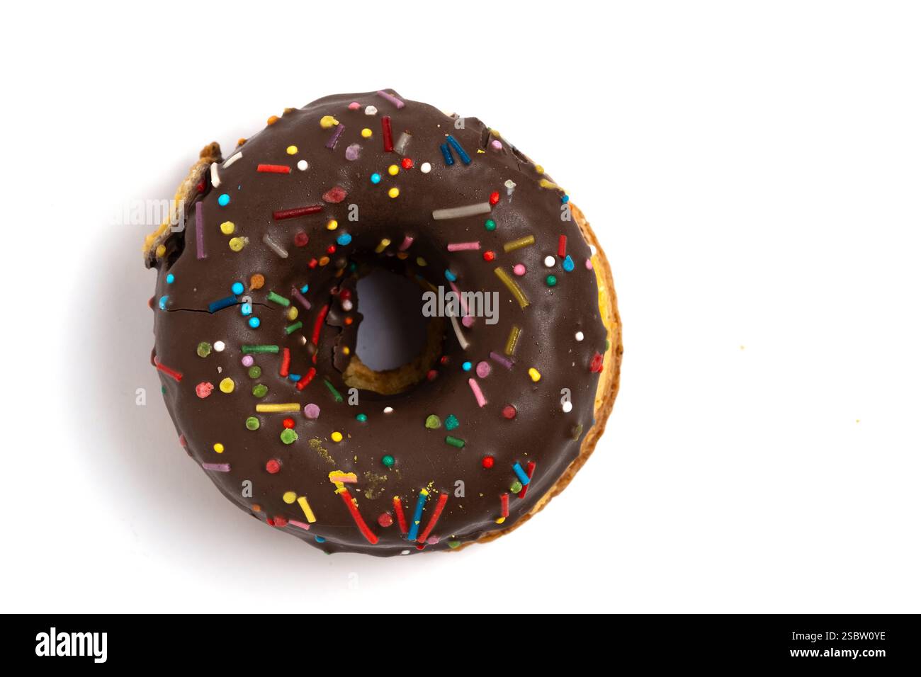 Chocolate donut isolated on white background. Top view Stock Photo