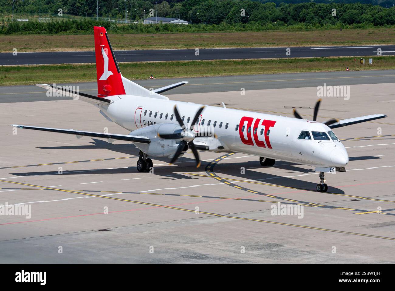 German OLT Saab 2000 with registration D-AOLB at Dortmund Airport Stock Photo