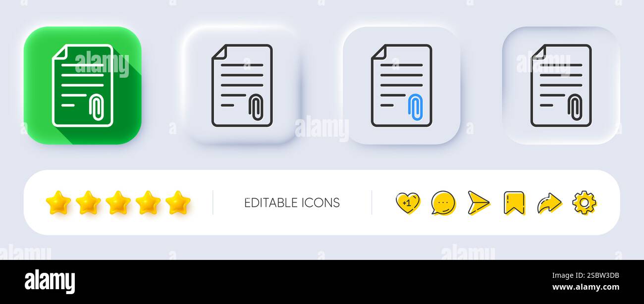 CV attachment line icon. Document sign. Neumorphic buttons. Vector Stock Vector
