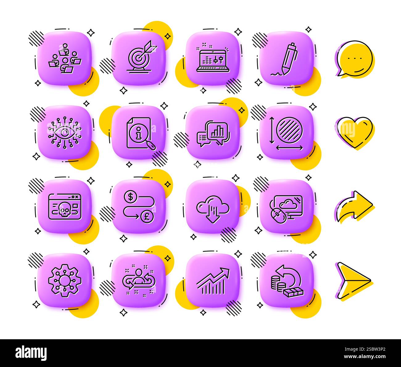 Execute, Search and Teamwork line icons. For web app, printing. App 3d buttons icons. Vector Stock Vector