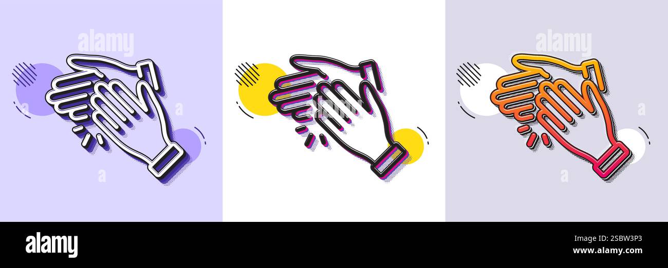 Clapping hands line icon. Clap sign. Halftone dotted pattern. Vector Stock Vector