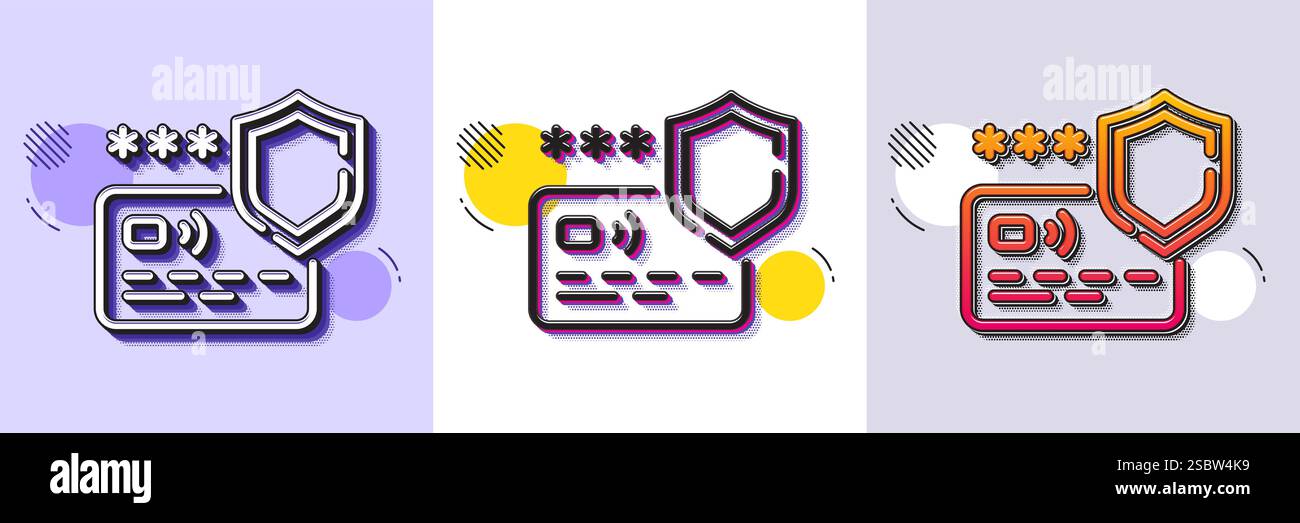 Payment protection line icon. Credit card secure sign. Halftone dotted pattern. Vector Stock Vector