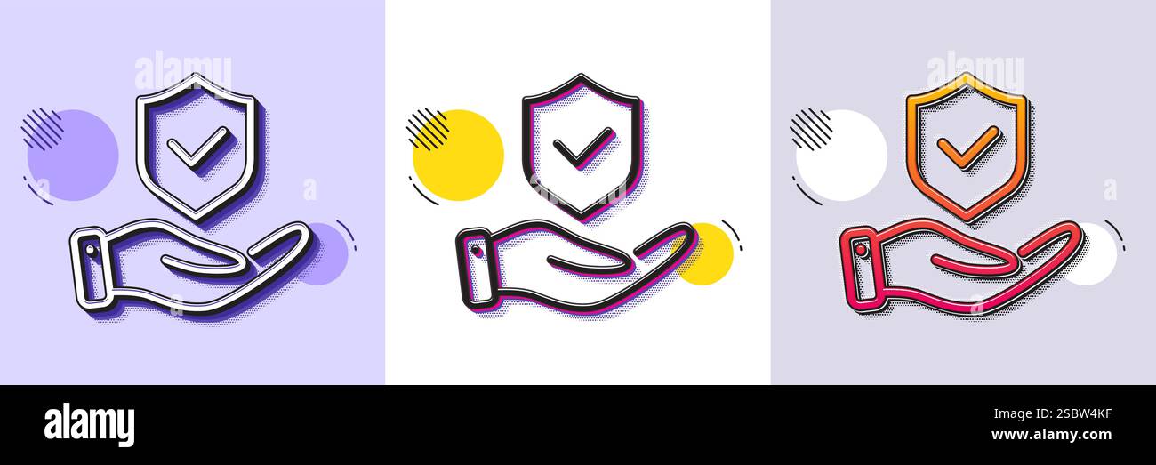 Insurance hand line icon. Risk coverage sign. Halftone dotted pattern. Vector Stock Vector