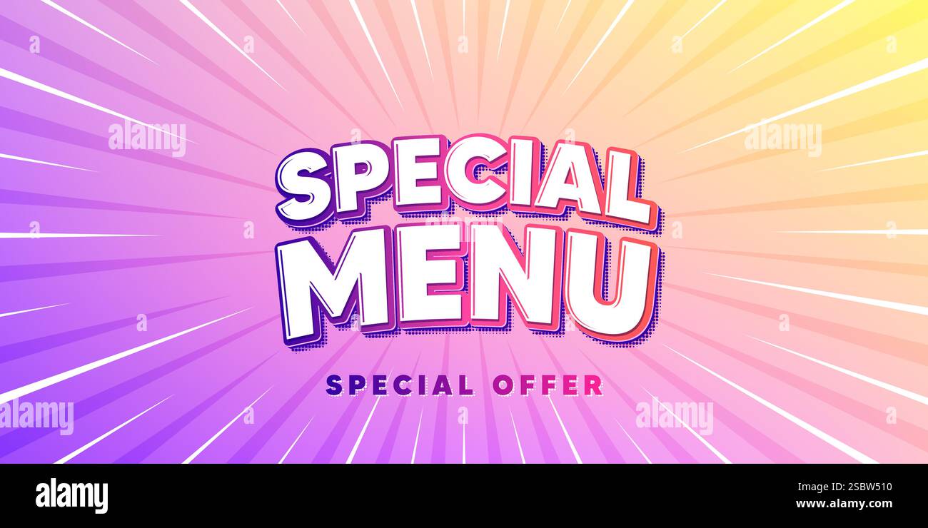 Special menu tag. Kitchen food offer. Offer sun rays banner. Vector ...