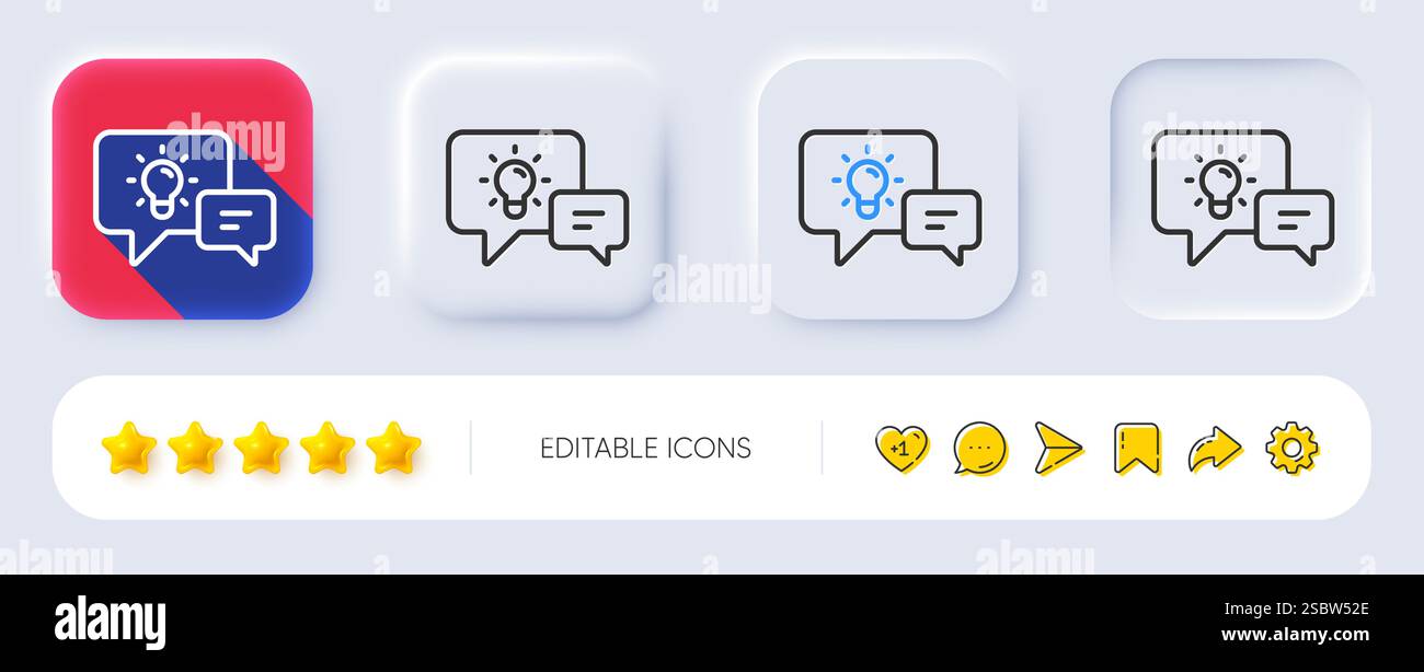 Idea lamp with Speech bubbles line icon. Neumorphic buttons. Vector Stock Vector