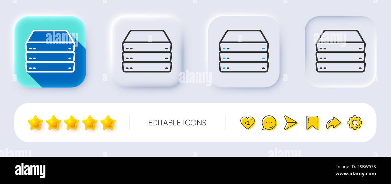 Servers line icon. PC component sign. Big data storage. Neumorphic buttons. Vector Stock Vector