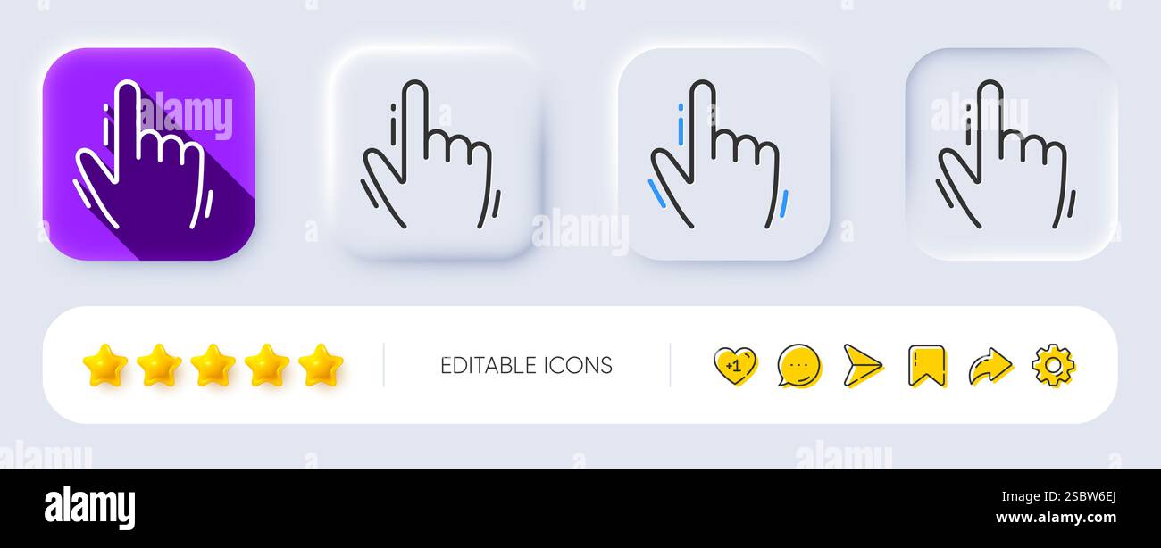 Hand cursor line icon. Click action sign. Neumorphic buttons. Vector Stock Vector