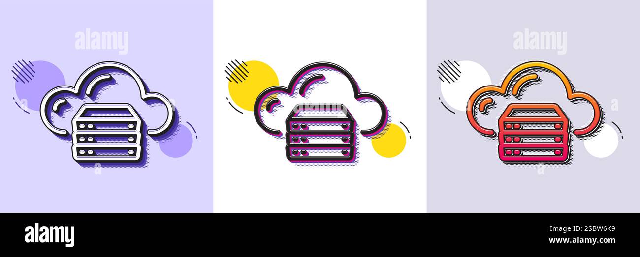 Cloud computing server line icon. Internet data storage sign. Halftone dotted pattern. Vector Stock Vector
