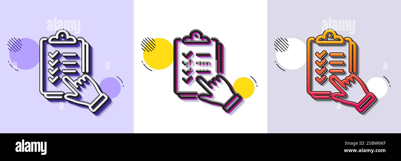 Checklist line icon. Clipboard document sign. Halftone dotted pattern. Vector Stock Vector
