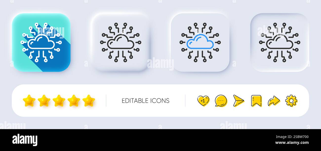 Cloud computing network line icon. Internet data storage sign. Neumorphic buttons. Vector Stock Vector